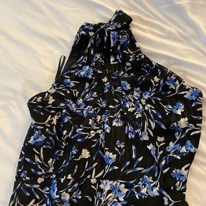 Black, blue, white floral gown. Size 12. Cross Cross top.